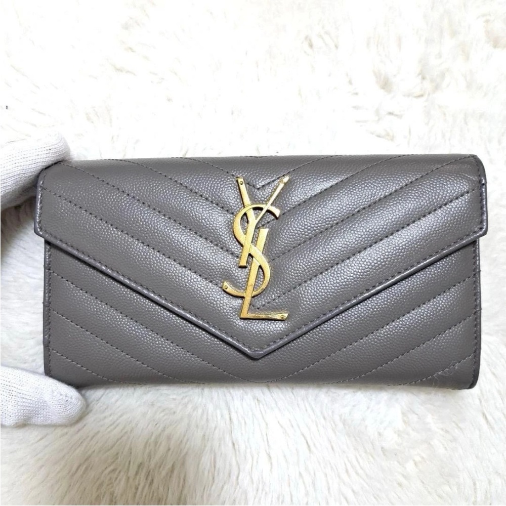Saint Laurent Gray Leather Wallet with Gold Emblem - Picture 2 of 13